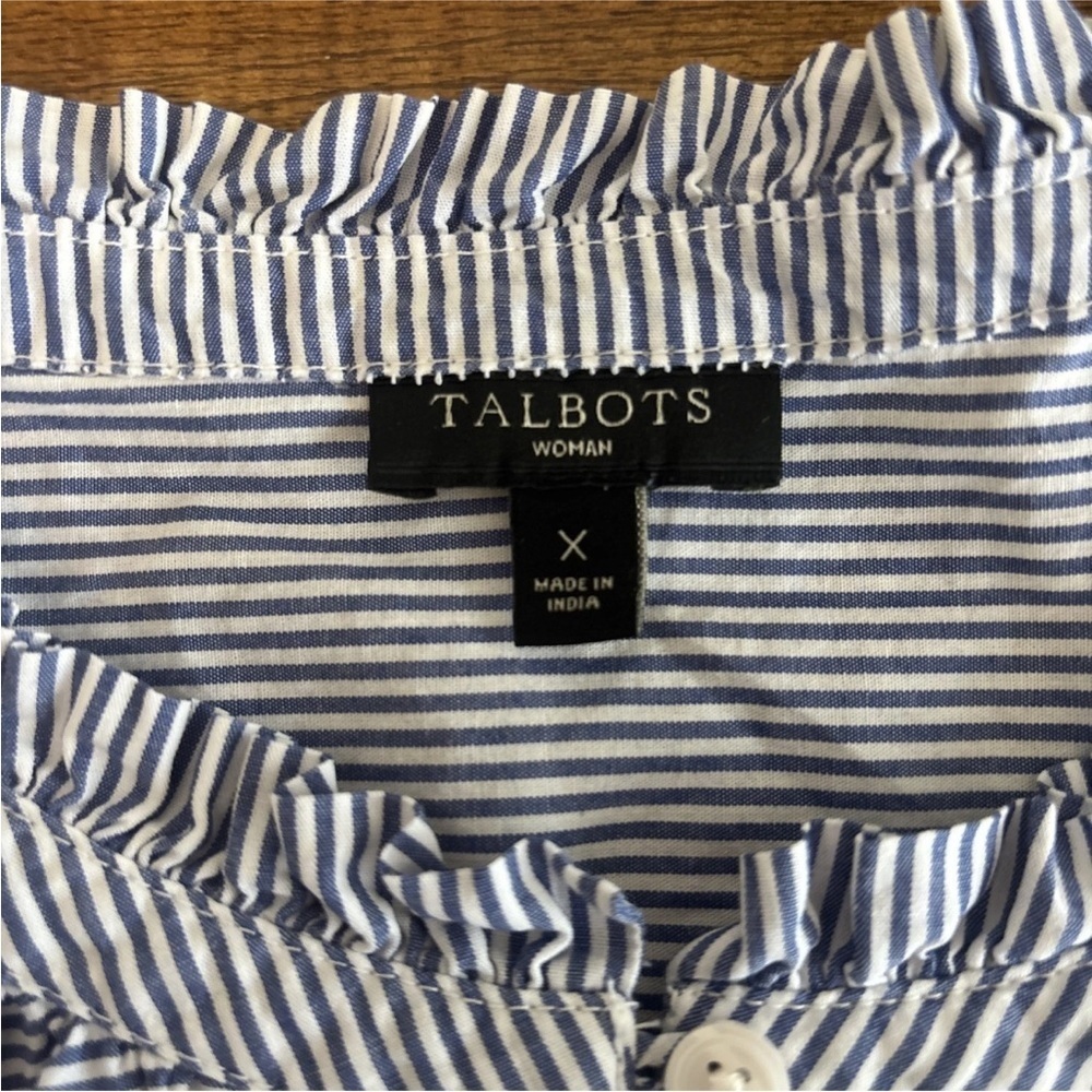 Talbots Plus Size X Blue & White Striped Embroidered Long Sleeve - Picture 7 of 14